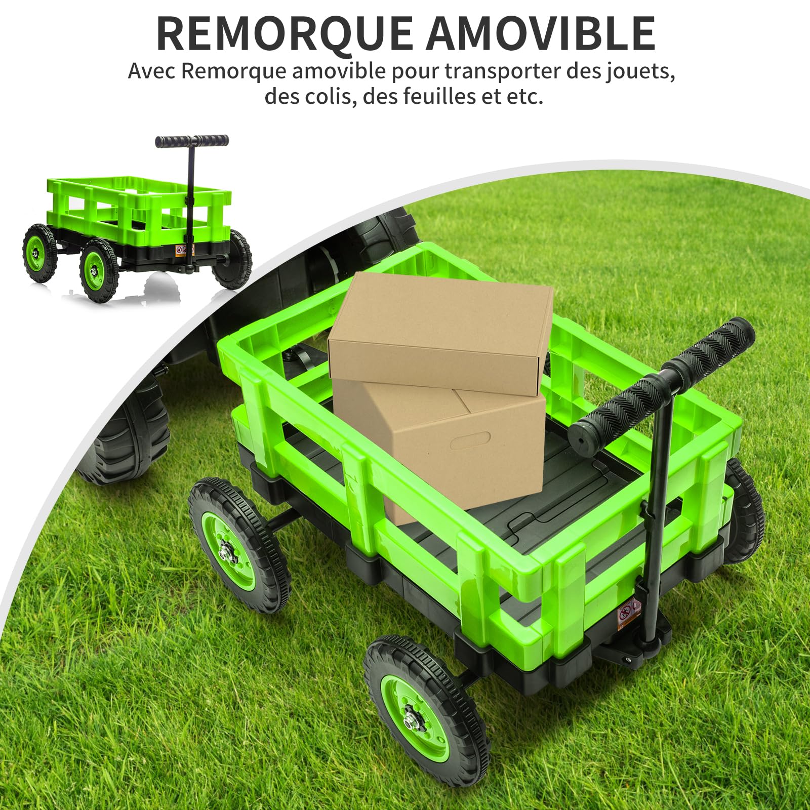 Tracteur Garvee 12V pour enfants avec double moteur, vert - Tracteur électrique robuste pour enfants de 3 à 8 ans