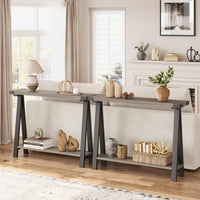 Console Garvee pour entrée avec rangement à 2 niveaux, étroite (110 x 21 x 80 cm), bois et métal, pieds en forme de R, idéale pour le salon et l'entrée, montage facile.