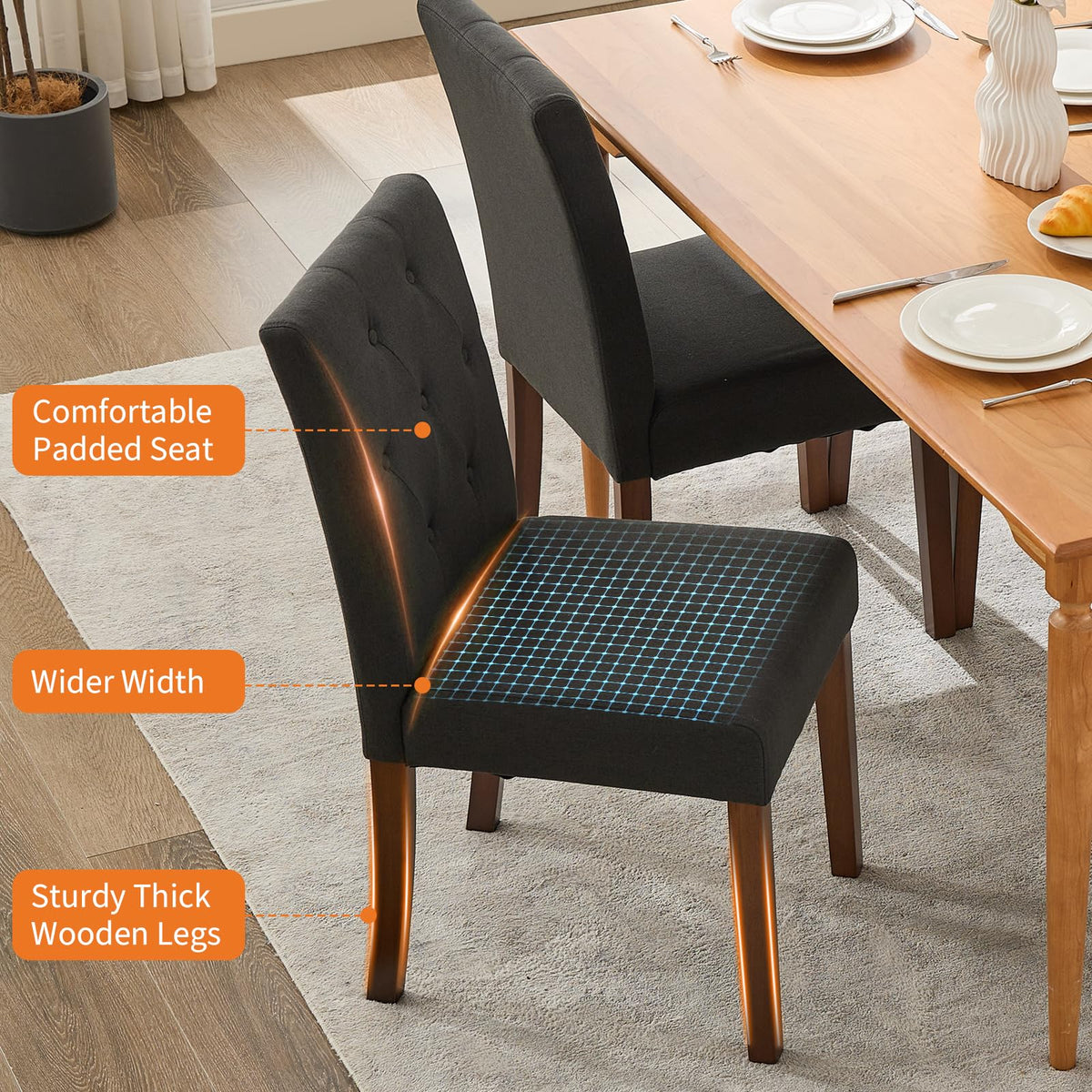 Garvee Ensemble de 2 chaises de salle à manger rembourrées, Design Parsons moderne, lin doux, pieds en bois robustes, confort ergonomique, légères