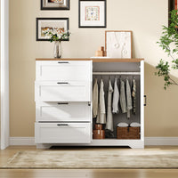 Garvee commode/armoire multifonctionnelle en bois avec 2 portes et 4 tiroirs pour chambre et dressing, imperméable, bois naturel