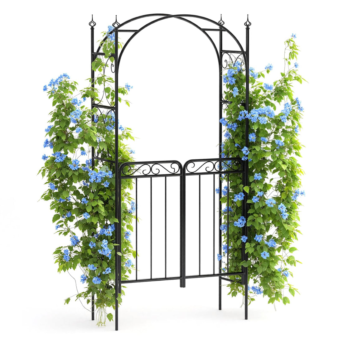 Arche de jardin Garvee de 2,4 m avec portail, métal robuste, résistante aux intempéries, noire, pour mariages et jardins, structure en treillis