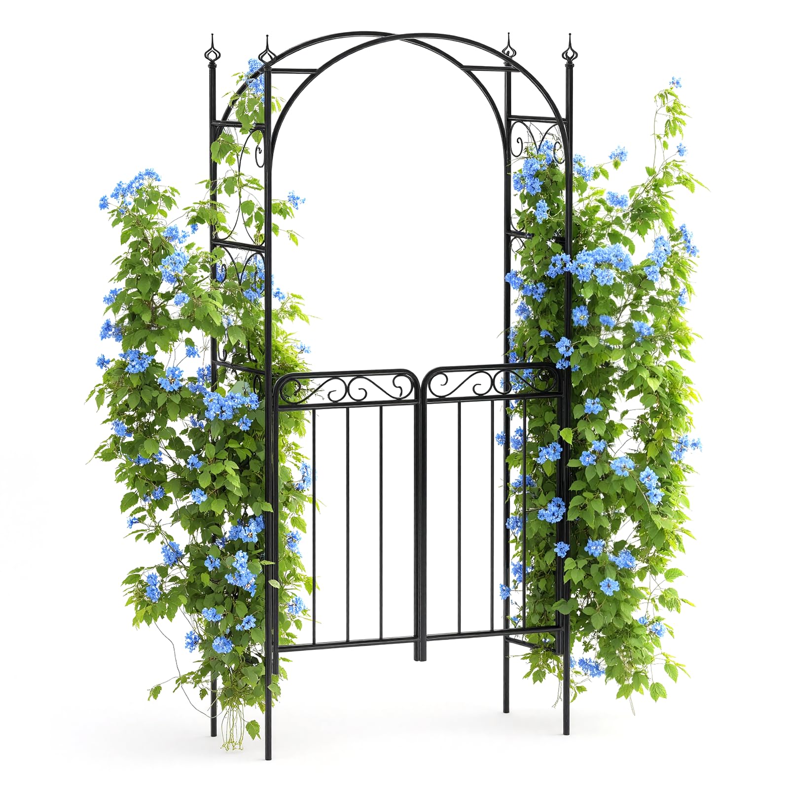 Arche de jardin Garvee de 2,4 m avec portail, métal robuste, résistante aux intempéries, noire, pour mariages et jardins, structure en treillis