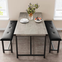 Ensemble table et chaises Garvee pour 4 personnes avec 2 banquettes rembourrées, table de cuisine rectangulaire, structure robuste en MDF et acier, gain de place, imperméable, gris rétro, idéal pour les petits espaces