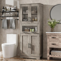 Meuble de salle de bain Garvee 170 cm, étroit et haut, avec 2 portes et 1 tiroir – Gris, étagères réglables, gain de place pour salle de bain, couloir et salon