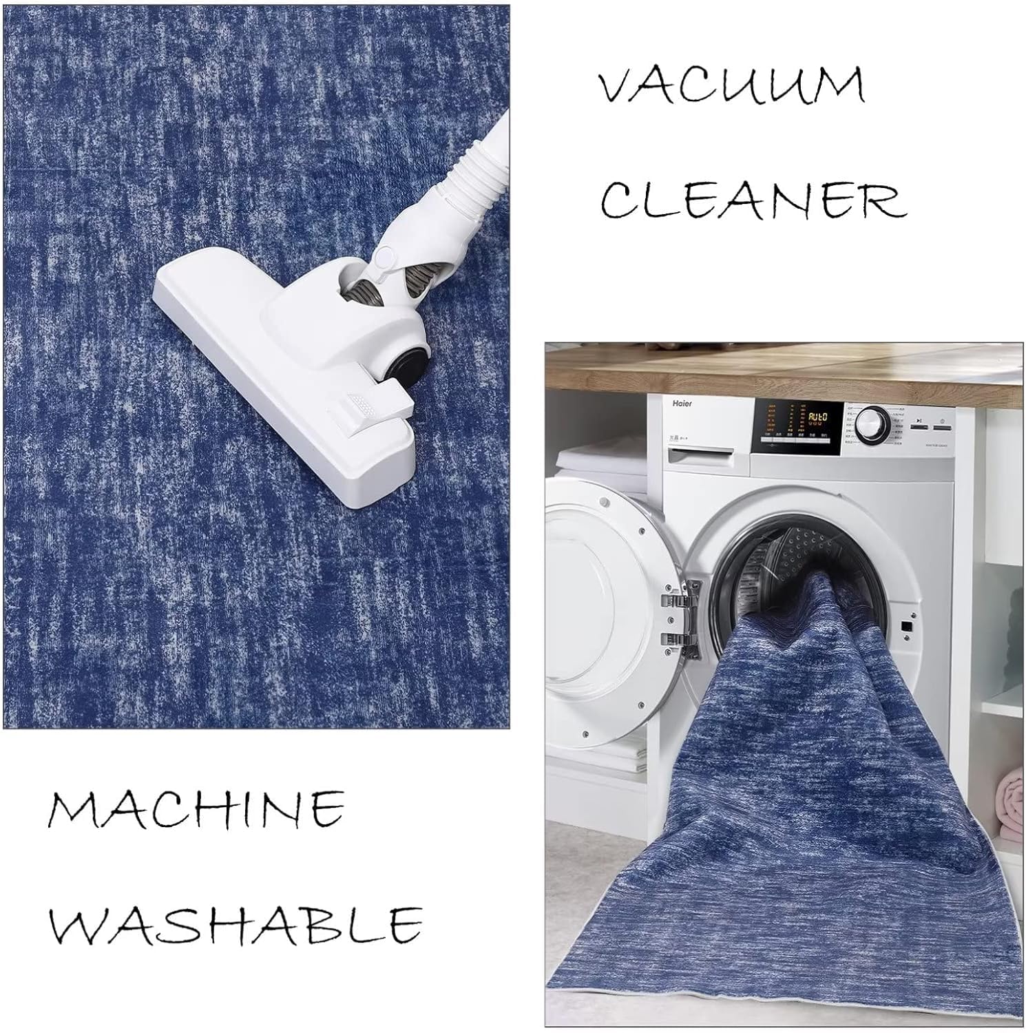 Tapis Garvee lavable en machine, antidérapant, doux et plat, pour salon ou chambre, 160 x 230 cm, bleu