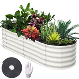 Garvee Potager surélevé, en métal ovale, avec revêtement aluminium-magnésium-zinc, pour le jardin, robuste, tous temps, flexible et durable - Blanc cassé