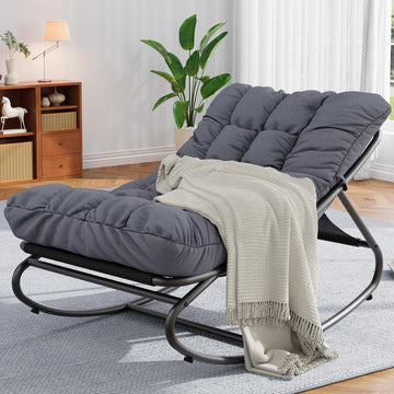 Fauteuil à bascule d'extérieur Garvee, structure en métal, réglable, imperméable, confortable, capacité de 204 kg, gris foncé, pour terrasse, jardin, salon