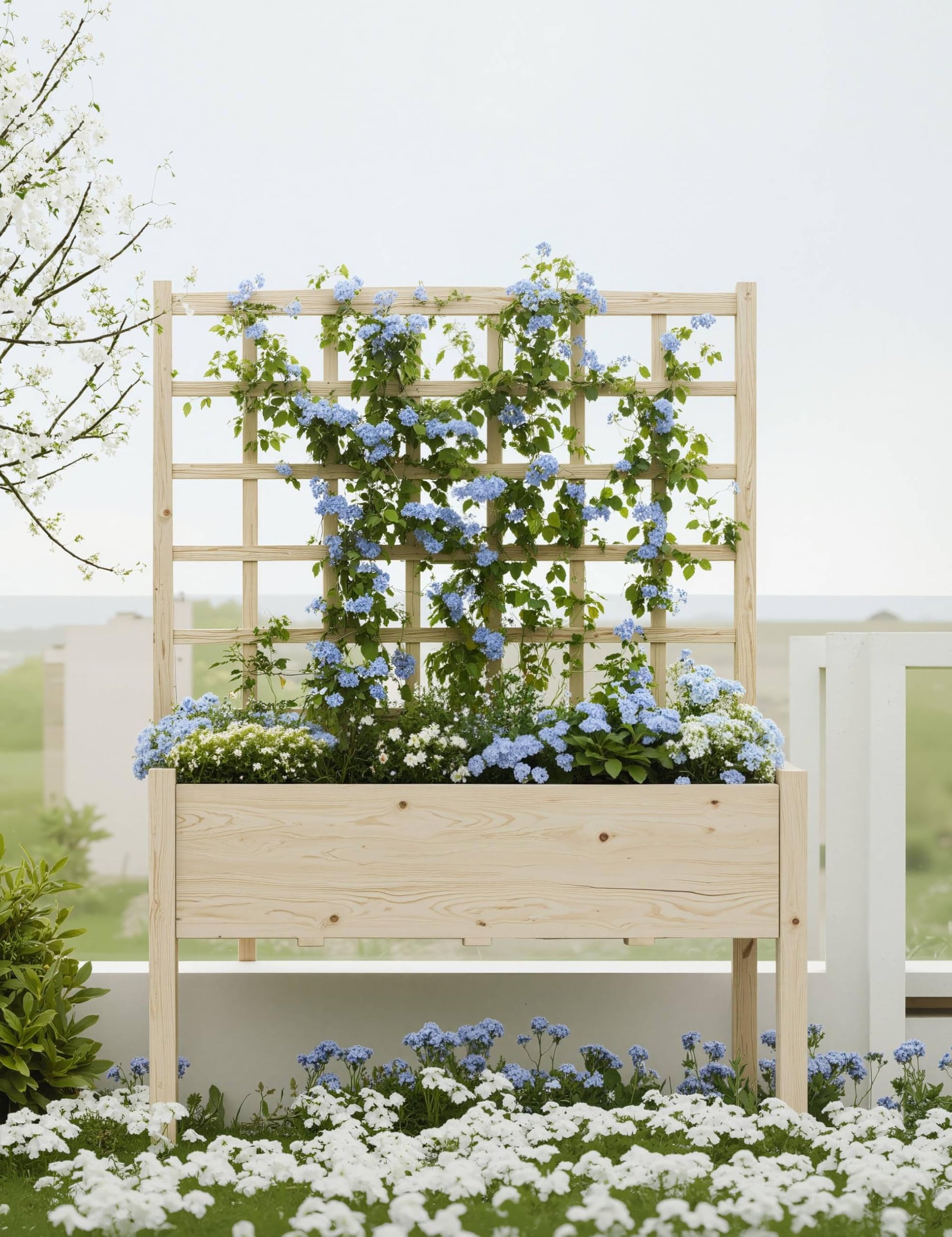 Jardinière surélevée Garvee avec treillis, en bois résistant aux intempéries, grand format, pour balcon et jardin, ergonomique