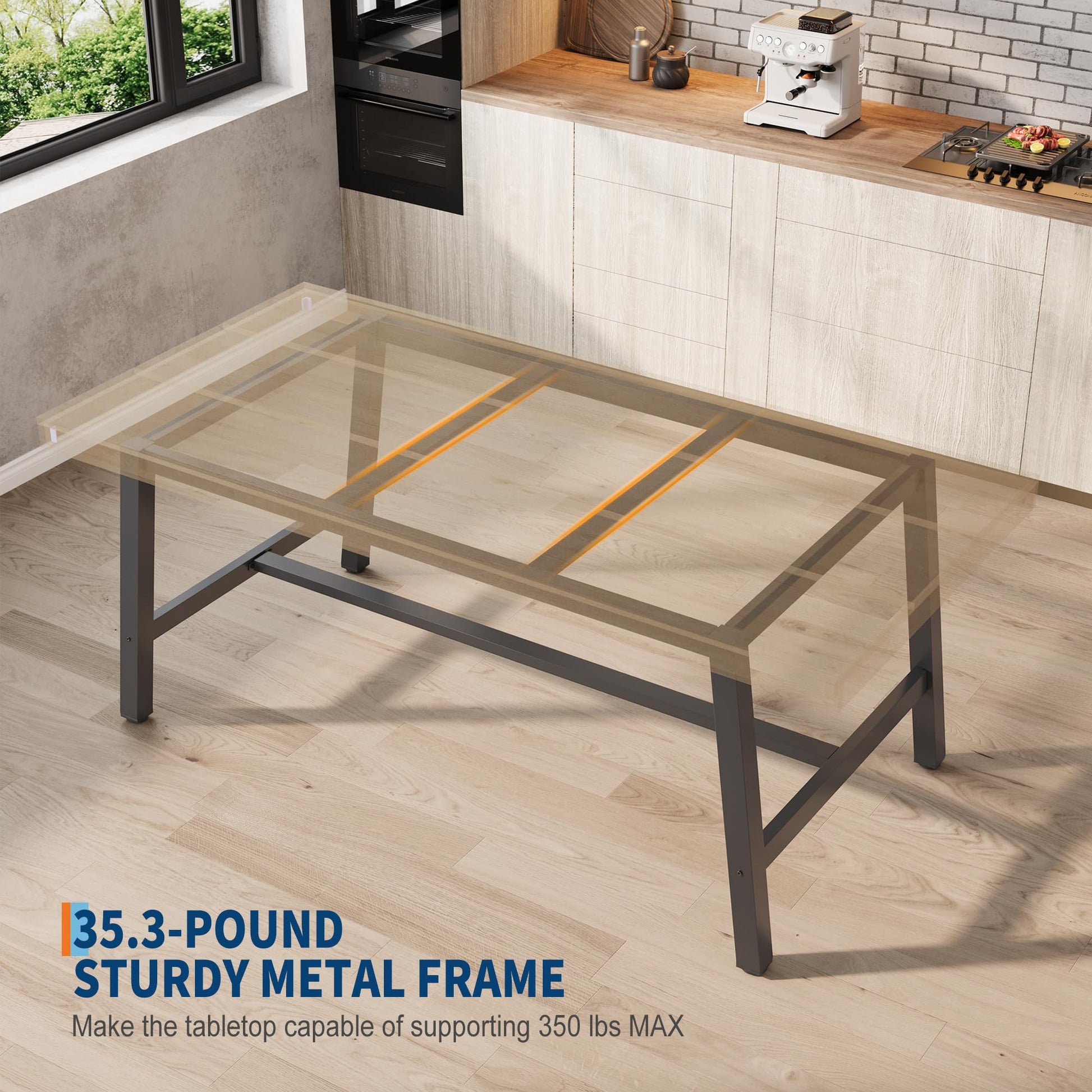 Garvee Table de salle à manger industrielle pour 6 à 8 personnes, structure métallique robuste, plateau en MDF brun rustique, pieds réglables