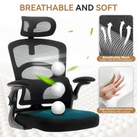 Chaise de bureau ergonomique Garvee en maille avec appui-tête réglable, idéale pour le bureau et le gaming. Dossier haut, base en métal robuste, noire.
