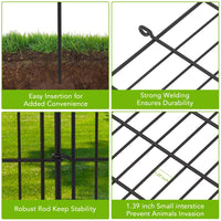 Clôture décorative de jardin Garvee, 10 panneaux, fil métallique antirouille, clôture flexible pour animaux pour cour et terrasse, 101,6 cm de haut, 8,8 m de long, noire
