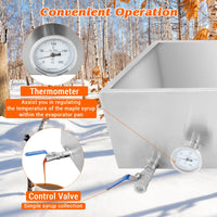Bac d'évaporation pour sirop d'érable Garvee, 76 x 41 x 48 cm, acier inoxydable 304, capacité de 80 litres, 2 vannes, thermomètre, pour la maison et l'extérieur