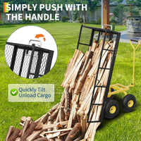 Garvee Chariot de jardin 408 kg avec parois amovibles, pneus 25 cm, structure acier robuste et poignée rotative 180°, pour jardin et ferme