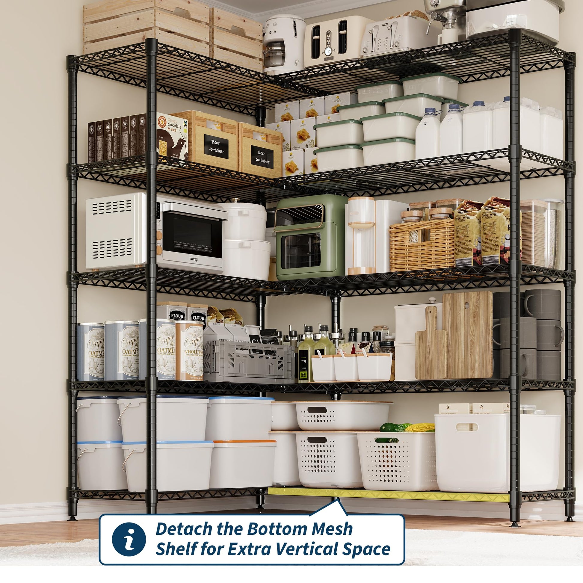 Garvee Étagère métallique en L, 5 niveaux réglables, hauteur 179 cm, capacité 601 kg, pour cuisine, bureau et garage