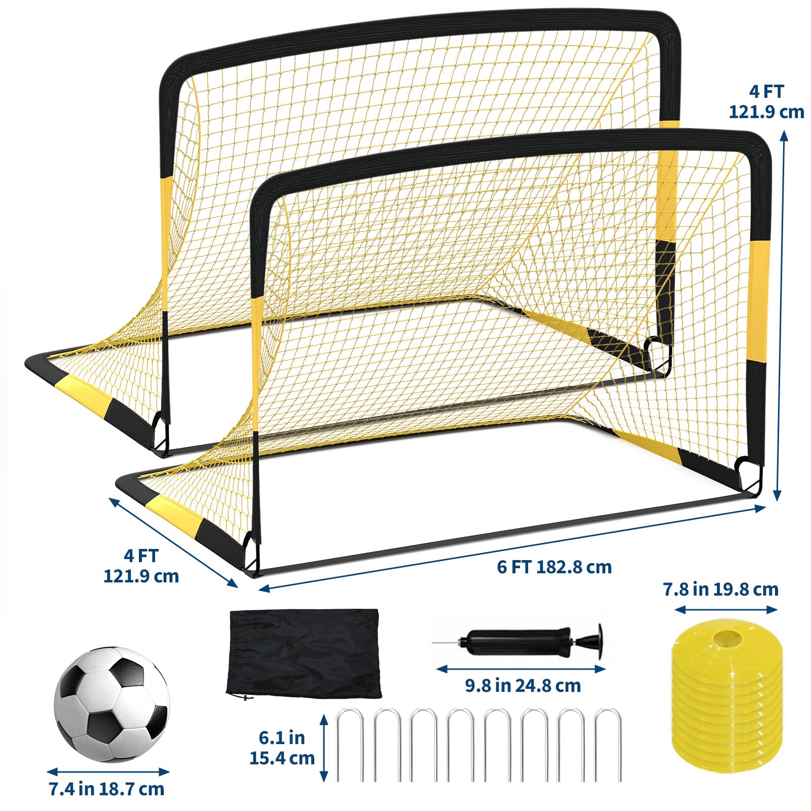 Buts de football Garvee, lot de 2, 1,8 x 1,2 m, pliables, en tissu Oxford 450D, fibre de verre 10 mm, filet en polyester, portables, pour l'entraînement et le jardin.