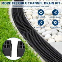 Système de caniveau Garvee en plastique PEHD, capacité de charge A125, grille en plastique, ensemble de 3 pièces pour jardin et terrasse