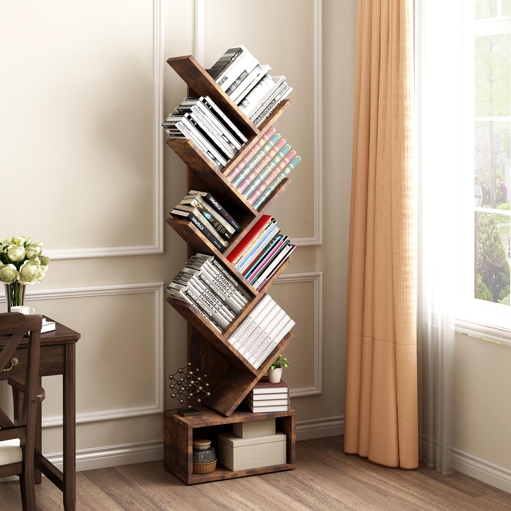 Étagère Garvee en forme d'arbre, 8 niveaux, robuste et peu encombrante, en MDF, style vintage, idéale pour le salon et la chambre d'enfant, 37,8 cm (P) x 20,6 cm (L) x 131 cm (H)