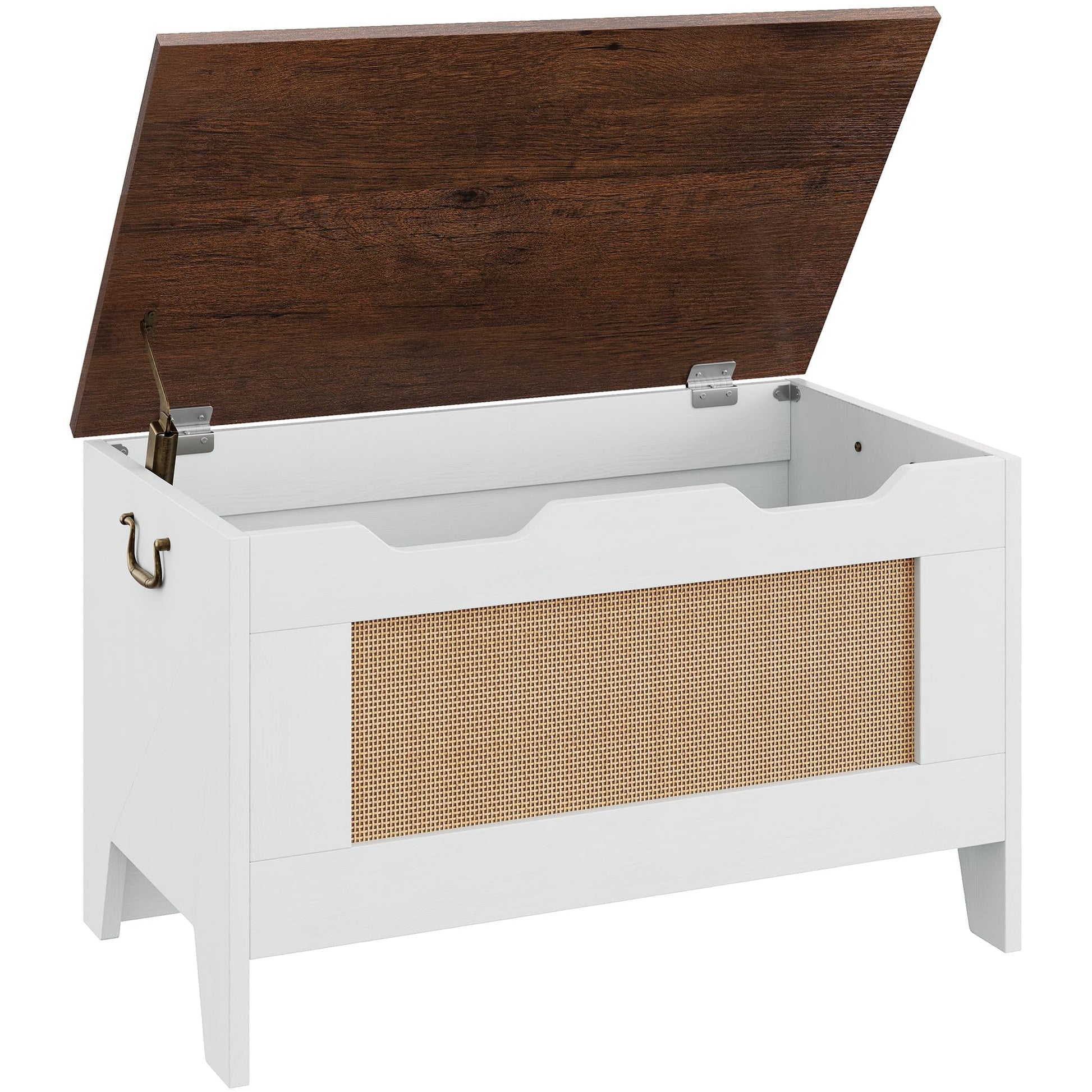 Garvee Coffre de Rangement en Bois avec Charnières de Sécurité, Banc Robuste 159 kg, Style Rustique Blanc, pour Salon et Salle de Jeux