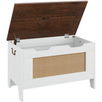 Garvee Coffre de Rangement en Bois avec Charnières de Sécurité, Banc Robuste 159 kg, Style Rustique Blanc, pour Salon et Salle de Jeux