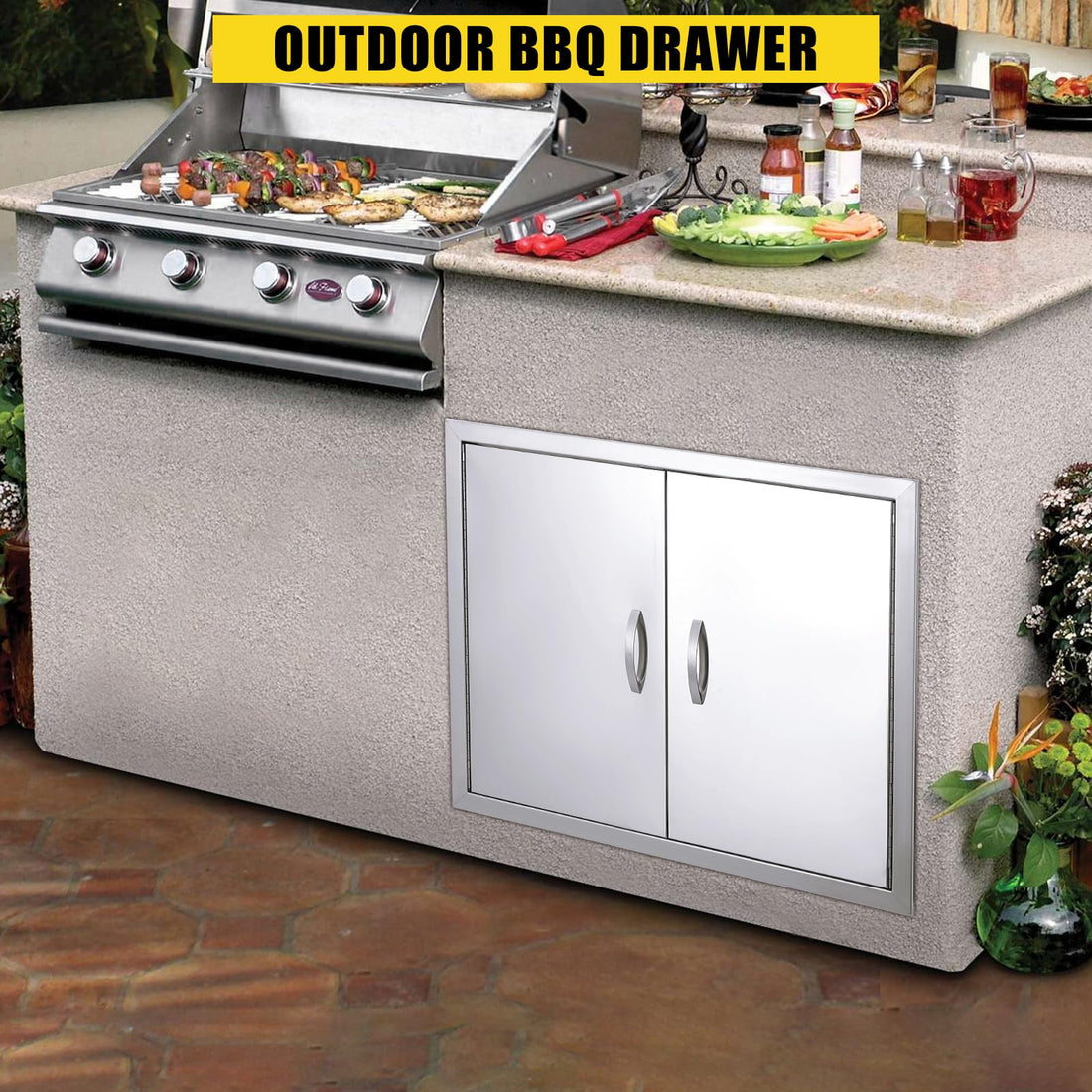 Garvee Porte d'accès pour barbecue 91,4 x 53,3 cm, double, en acier inoxydable 304 tous temps, pour cuisine extérieure