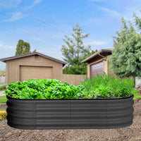 Jardinière surélevée ovale Garvee, acier galvanisé, double protection anticorrosion, fond ouvert, 137 x 61 x 46 cm, grise, terrasse de jardin