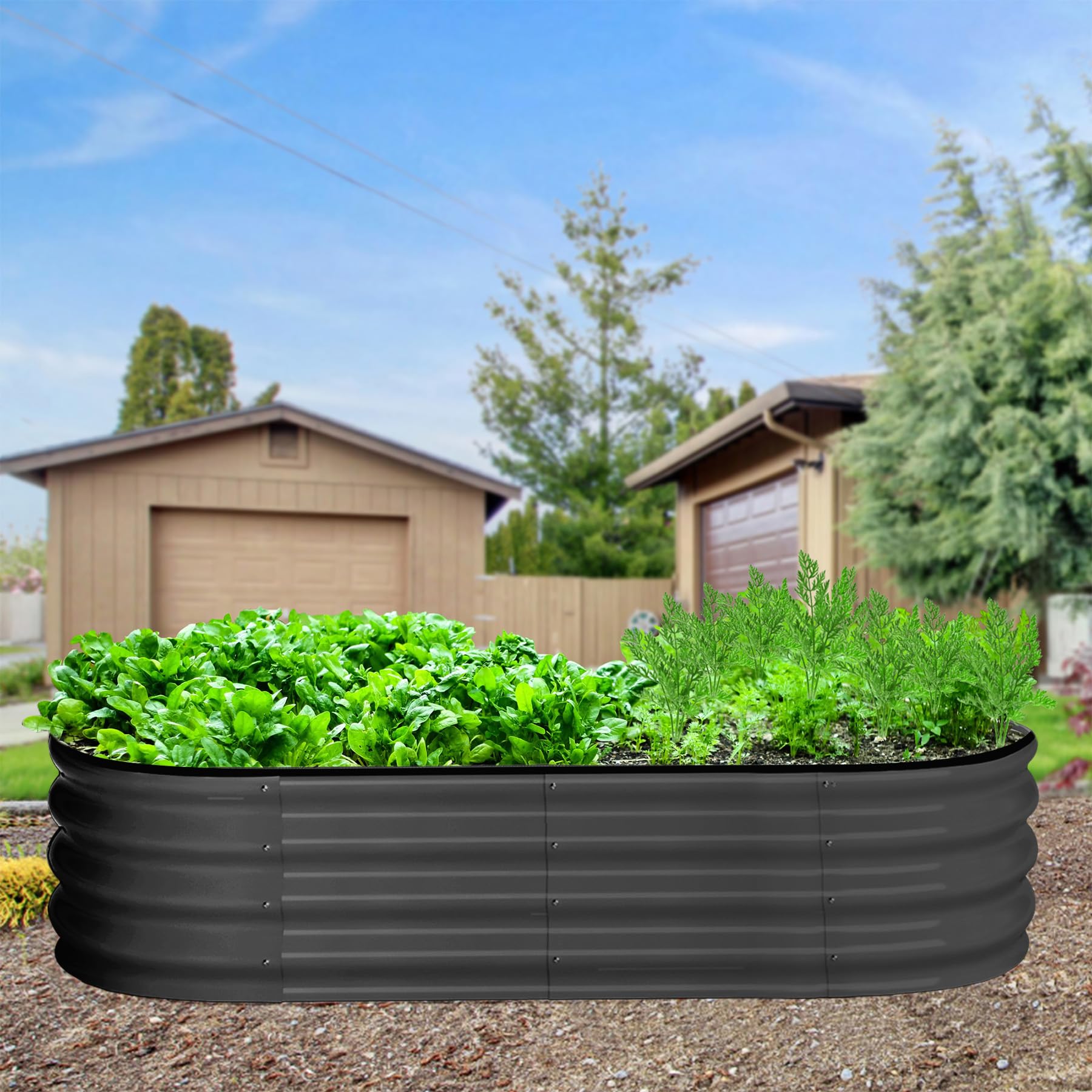 Garvee Jardinière surélevée ovale 137 x 61 x 30 cm, acier galvanisé anticorrosion gris, bac de culture robuste pour jardin, terrasse et patio