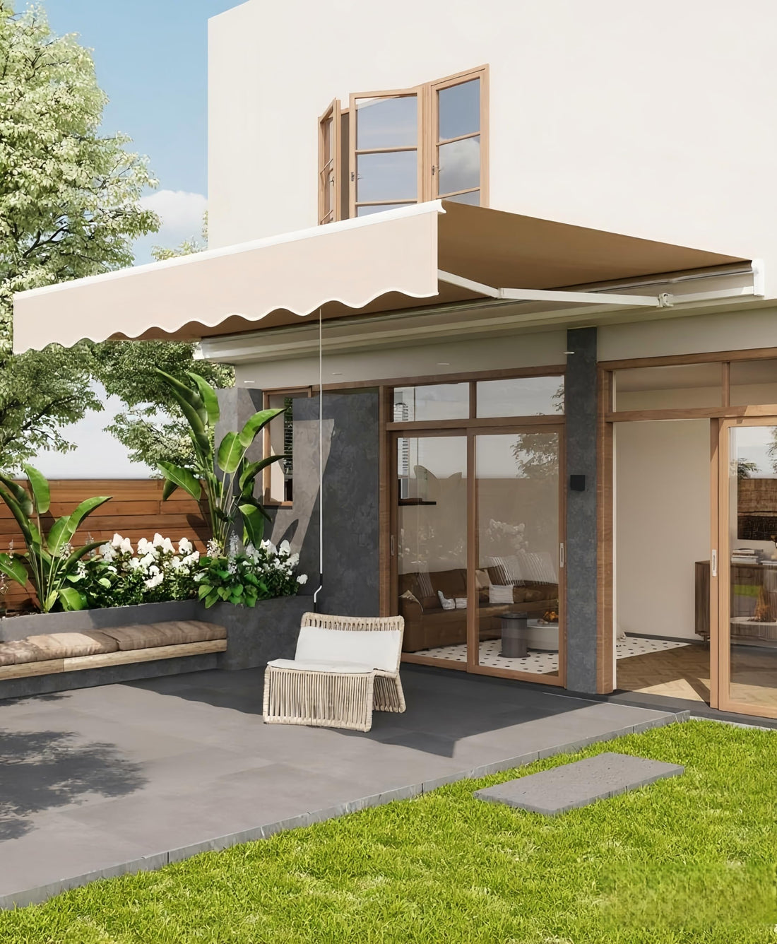 Garvee store manuel 3 × 2,4 m, imperméable, protection UV, structure en aluminium, beige, pour terrasse et balcon