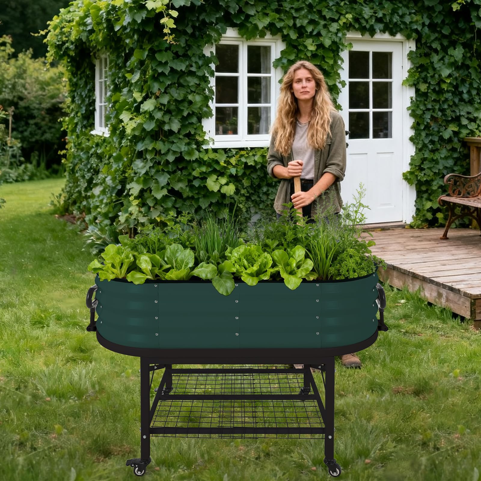 Jardinière surélevée en métal Garvee avec cadre renforcé et bâche pour légumes, herbes aromatiques et fleurs, filet de protection contre les oiseaux, gants inclus, style serre, idéale pour terrasse et résistante aux intempéries.