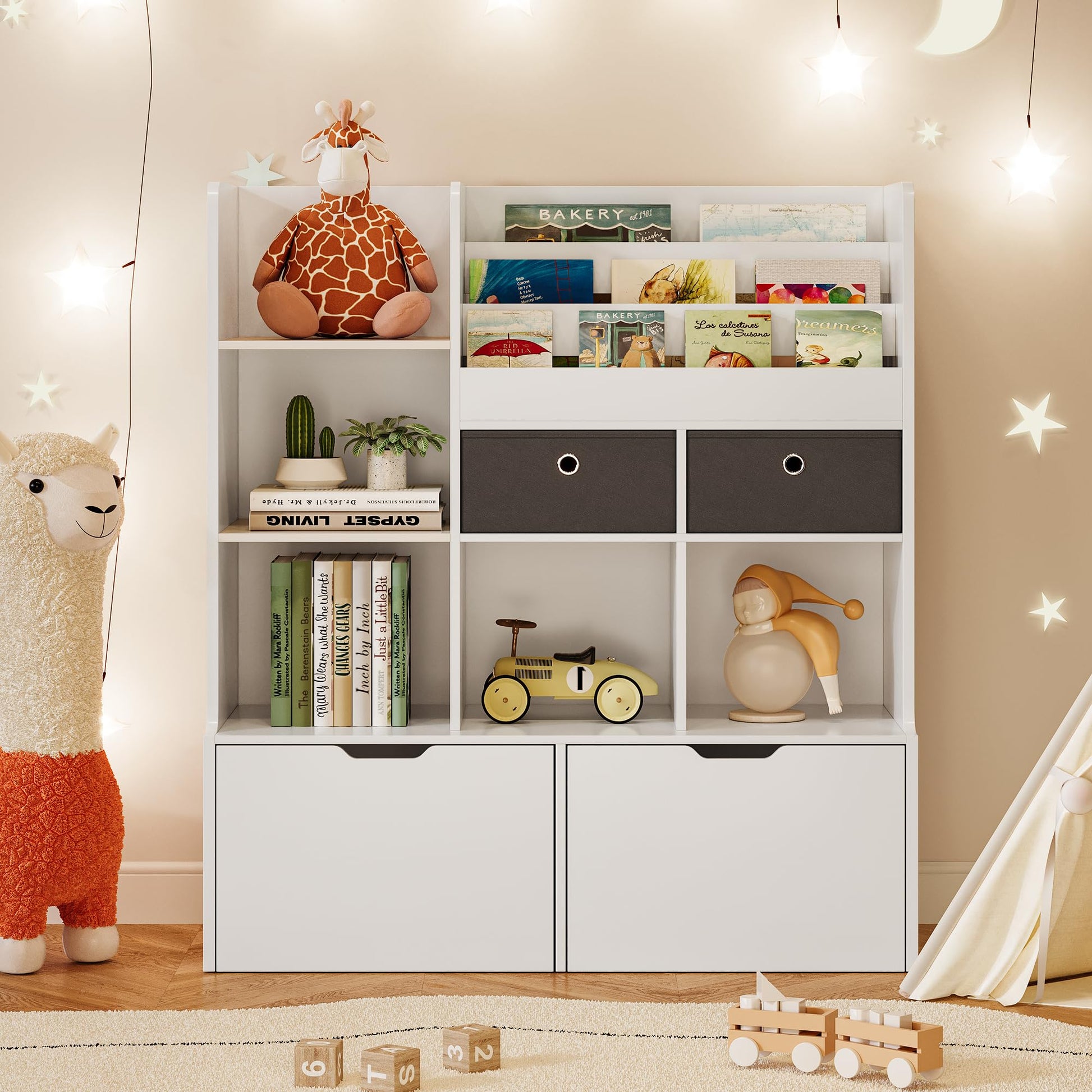 Étagère de rangement pour jouets Garvee, 121,4 cm (47,8 po), bibliothèque pour enfants avec tiroirs, étagère en bois moderne pour salle de jeux, salle de classe, chambre d'enfant