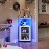 Garvee Meuble d'angle Bar avec LED, 5 étagères réglables, MDF étanche, porte en maille, pour salon et bar, doré, dimensions optimales - Gold With Light