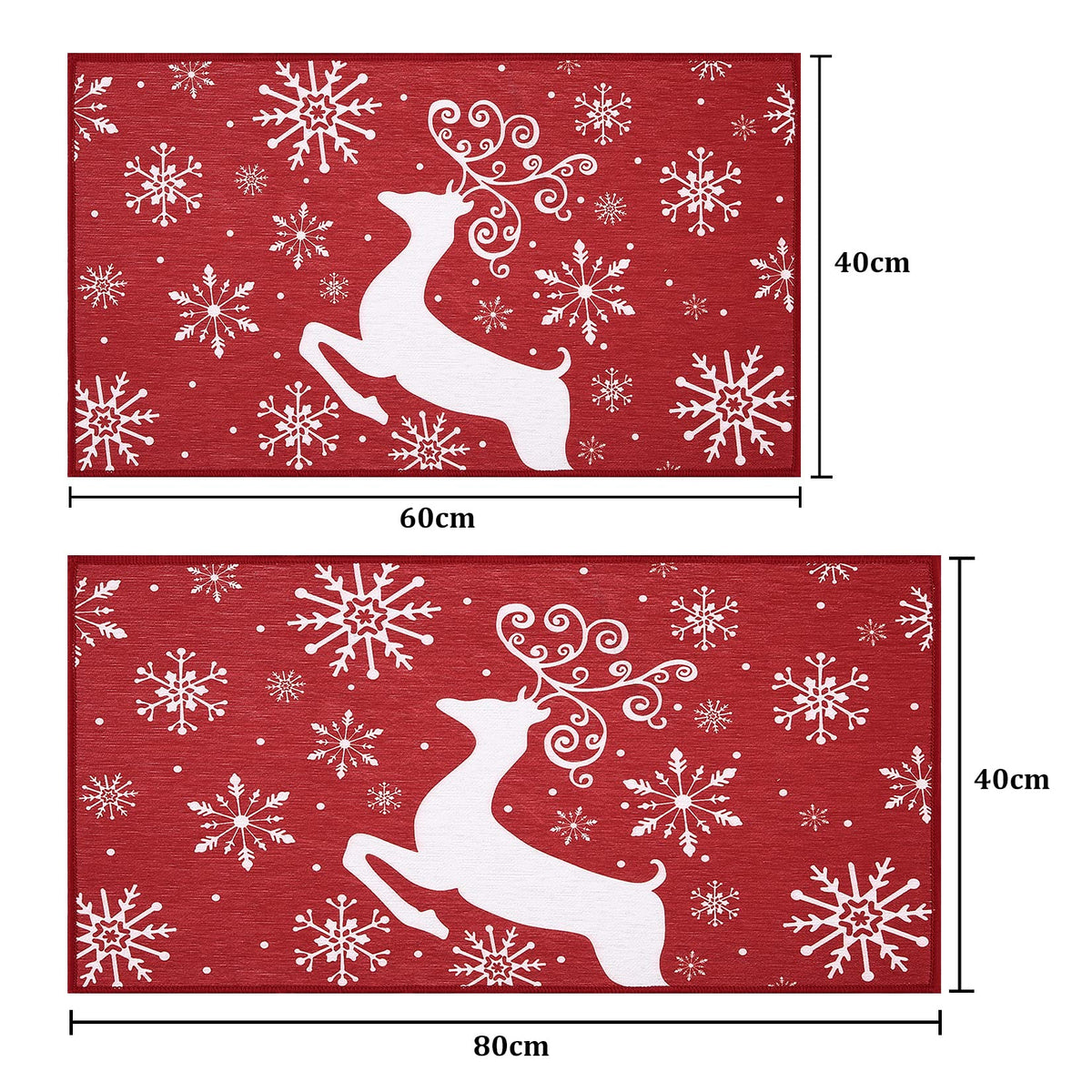 Tapis de Noël Garvee, antidérapant, 40 x 60 cm, pour l'intérieur et l'extérieur, résistant, motif de Noël pour l'entrée, rouge