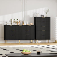 Garvee commode moderne à 5 tiroirs avec panneau cannelé, bois MDF, poignées en métal, pour chambre et couloir, 66 × 33 × 12 cm, noir