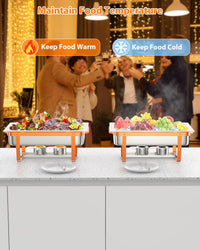 Garvee Lot de 2 plateaux chauffants pour buffet, 8 L, en acier inoxydable, avec couvercle et accessoires, couleur or rose, pour réceptions et banquets.