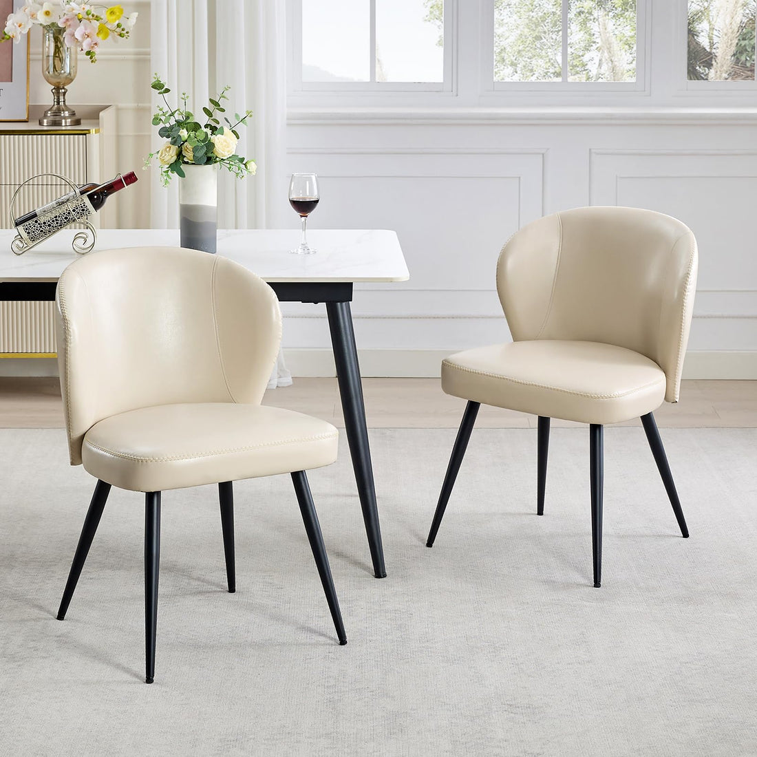 Ensemble de 2 chaises de salle à manger Garvee, ergonomiques, en cuir, pieds en acier, pour la cuisine et la salle à manger, hauteur d'assise de 59 cm (23,2 po), couleur neutre