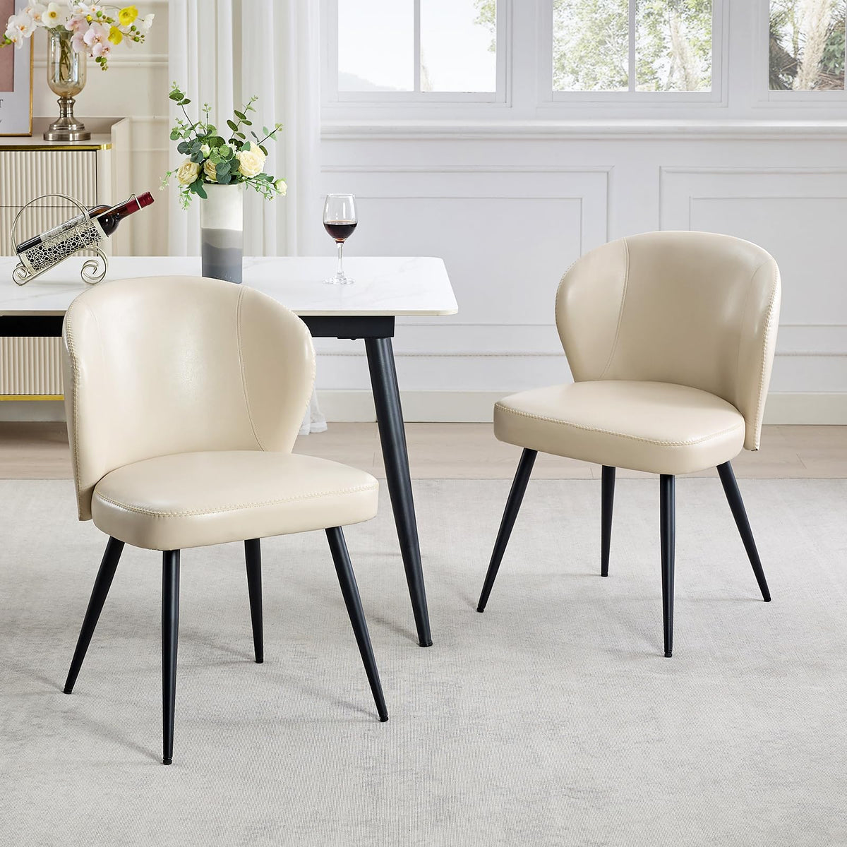Garvee Ensemble de 2 chaises de salle à manger , ergonomiques, en cuir, pieds en acier, pour la cuisine et la salle à manger, hauteur d'assise de 59 cm (23,2 po), couleur neutre