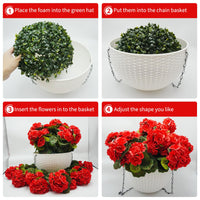 Garvee Ensemble de géraniums artificiels d'extérieur - 2 paniers suspendus avec 12 fleurs rouges pour jardin, terrasse, Noël, résistant aux intempéries et aux UV, en plastique