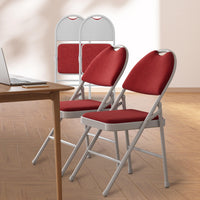 Ensemble de 4 chaises pliantes Garvee avec coussins, structure en métal, pliables, revêtement en similicuir, ergonomiques, empilables, rouges, idéales pour le camping et le bureau.
