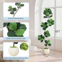 Garvee Ficus lyrata artificiel 183 cm en forme de S, pot blanc, feuilles en soie réalistes et branches ajustables, vert