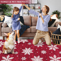Tapis de Noël moderne Garvee grand format avec bordure de Noël et flocons de neige, pour salon, chambre ou salle à manger, 140 x 200 cm, multicolore
