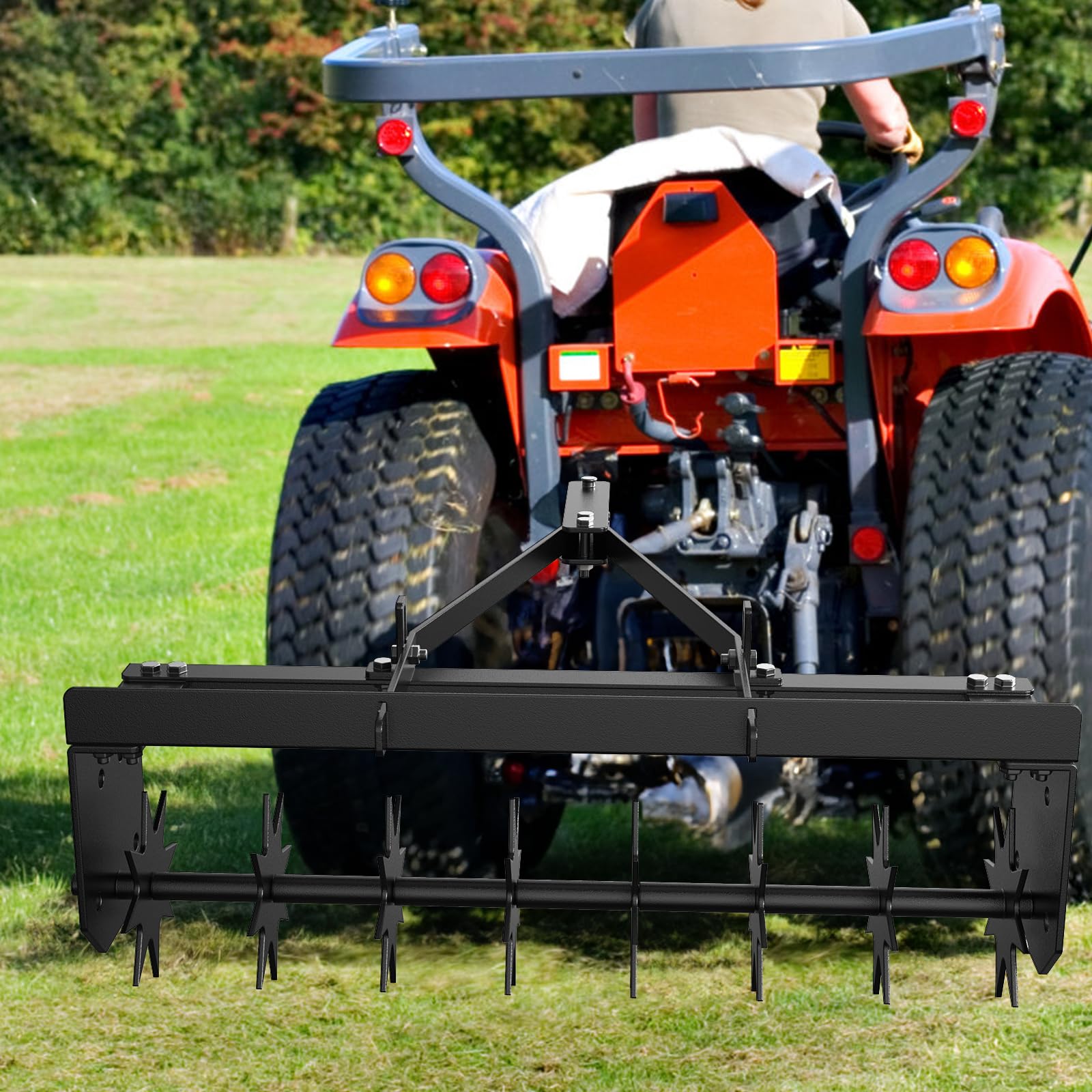 Aérateur à pointes Garvey à tracter, 81 cm (32 pouces), avec dents en acier et profondeur réglable pour pelouses et agriculture, barre de traction extra large, robuste