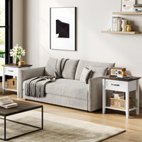 Table d'appoint Garvee avec tiroir, 2 étagères, bois, design moderne, blanc, pour salon et chambre