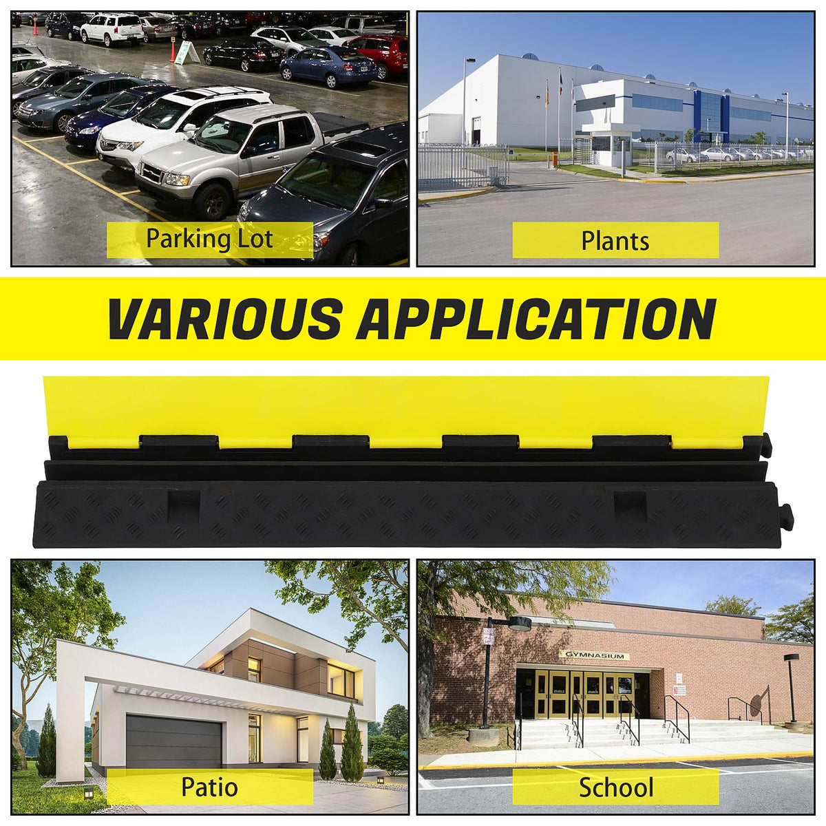 Ensemble de 3 pièces Garvee : rampe de protection de câbles à 2 canaux, capacité de charge de 11 000 lb, caoutchouc et PVC antidérapants pour parkings et chantiers de construction