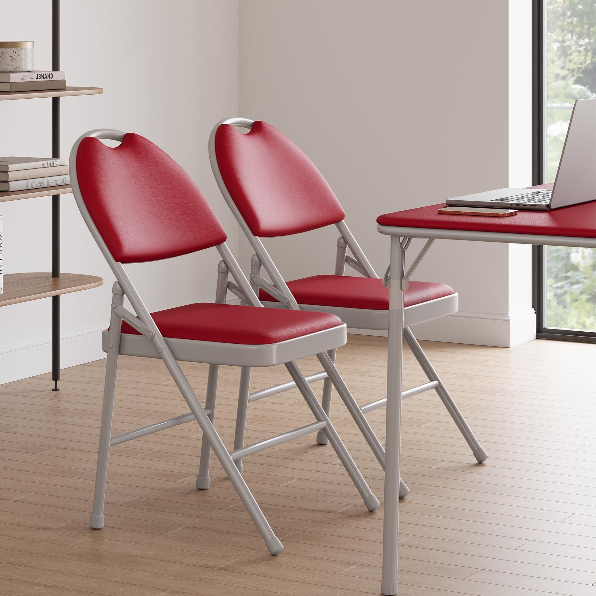 Ensemble de 6 chaises pliantes Garvee avec revêtement en similicuir, structure métallique pliable, empilables, rouges, pour le bureau et le camping
