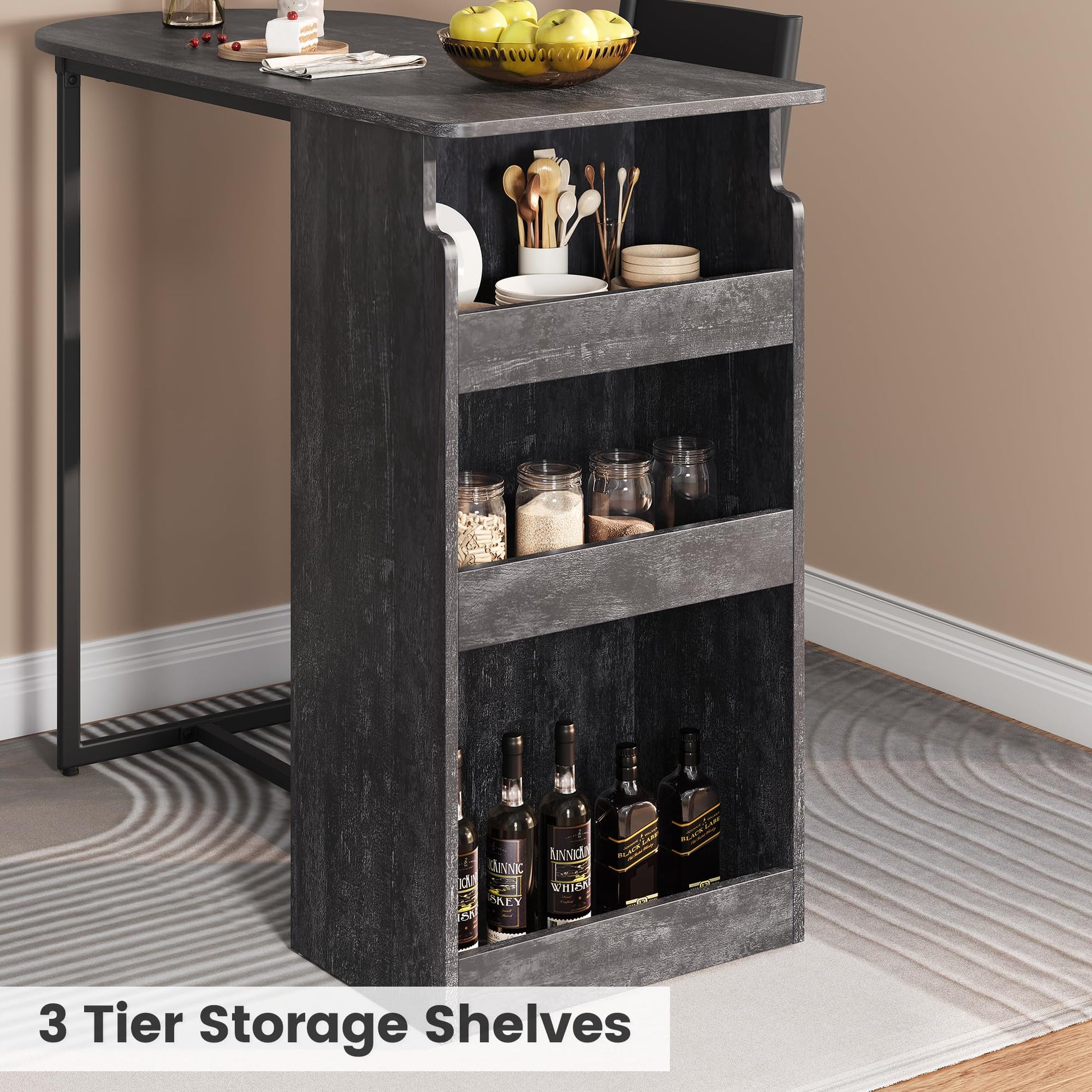 Ensemble table et chaises de bar Garvee avec plateau semi-circulaire rétro, rangement à 3 niveaux, tabourets recouverts de cuir pour la cuisine et le bureau, moderne et peu encombrant