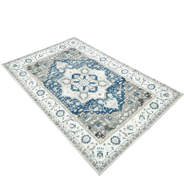 Tapis antidérapant Garvee Lange pour salon et chambre, motif floral oriental, lavable en machine, 120 x 170 cm, bleu