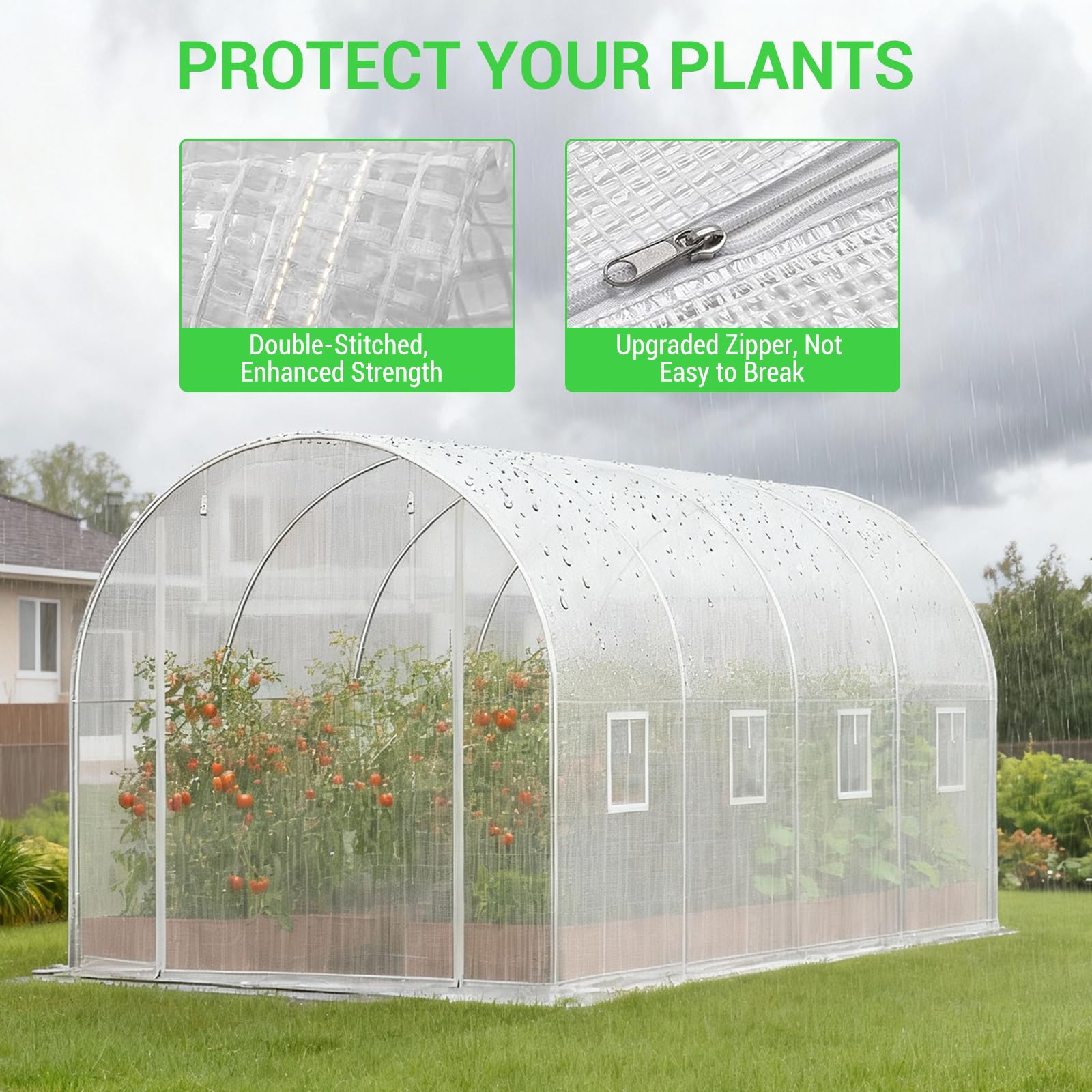 Serre tunnel Garvee avec structure en acier robuste, couverture en PE et porte grillagée pour jardin et agriculture, 4,45 x 1,95 x 1,92 m