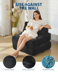 Canapé-lit pliant 3 en 1 Garvee avec coussins, mousse confortable, tissu velours côtelé, noir, pour salon et chambre, gain de place
