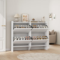 Garvee Meuble à chaussures 4 tiroirs abattants, MDF blanc, 120 × 26 × 93 cm, étagères réglables pour entrée et salon