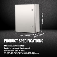 Boîte de jonction électrique étanche Garvee IP65 en acier inoxydable 304 pour usage extérieur, avec couvercle à charnière et joint en caoutchouc.