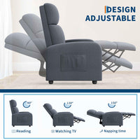 Fauteuil inclinable Garvee pour adultes, ergonomique et réglable, siège confortable avec poche latérale, dossier haut, larges accoudoirs, canapé de salon